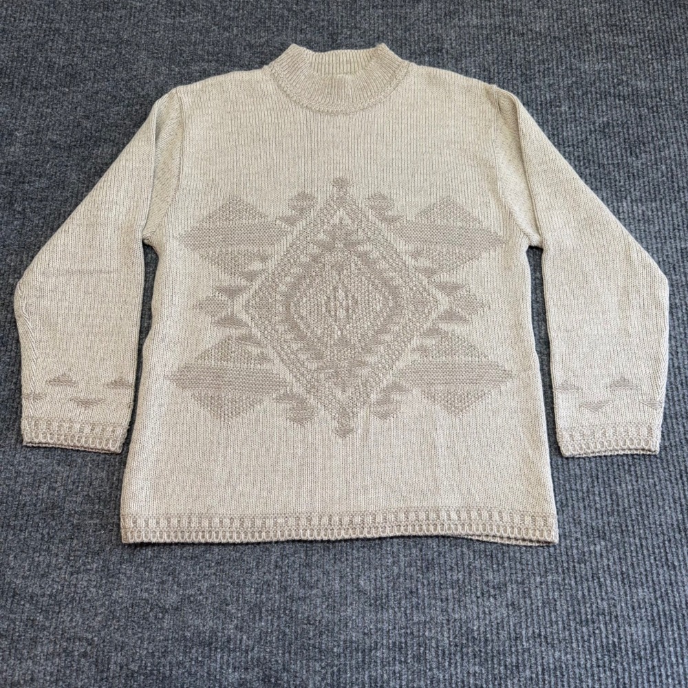 Sunny Daisy Wool Blend Knit Sweater Beige Women's M Cozy Southwestern Style